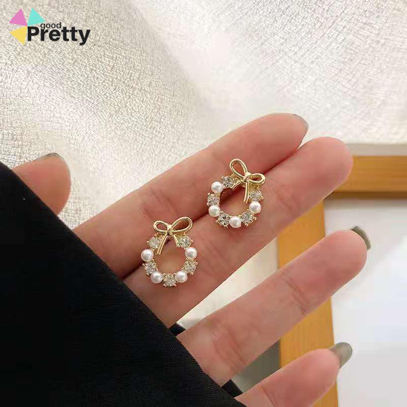 Anting titanium Fashion Korea Berlian anting Mutiara Sepasang Garland anting emas Aksesoris