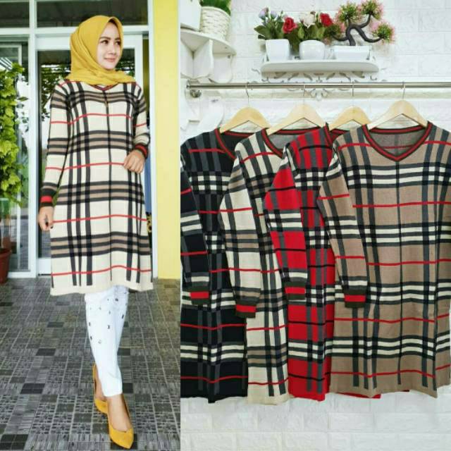 Tunik Burberry, TUNIK RAJUT WANITA JUMBO FIT XXL LD 100-124 BAHAN RAJUT IMPORT CANTIK TERMURAH OOTD TERLARIS