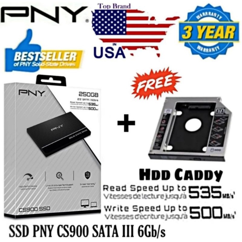 SSD 250GB HighSpeed Internal PNY CS900 2.5&quot; SATA3