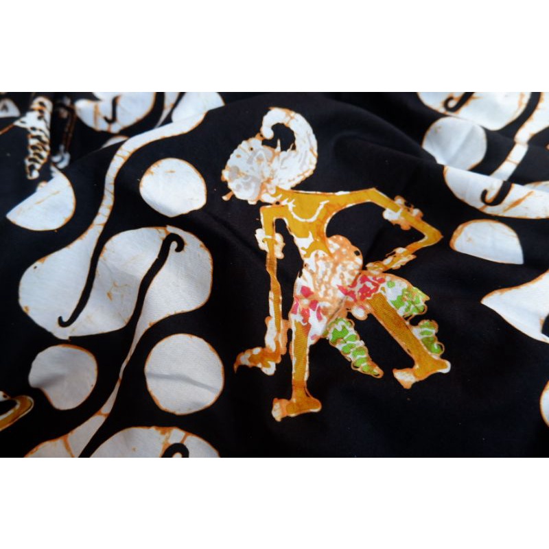 Kain Batik Cap Asli Motif Wayang Seling Parang Latar Warna Hitam Tolet Pecah Bahan Kain Katun Prima 