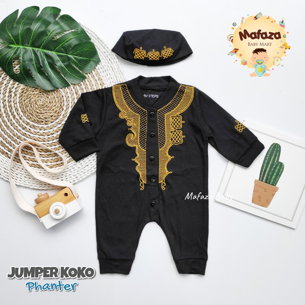 MAFAZABABY Set Jumper Romper Koko Bayi Baju Muslim Anak Bayi Laki-laki Newborn Koko Aqiqah(0-6bulan)-3