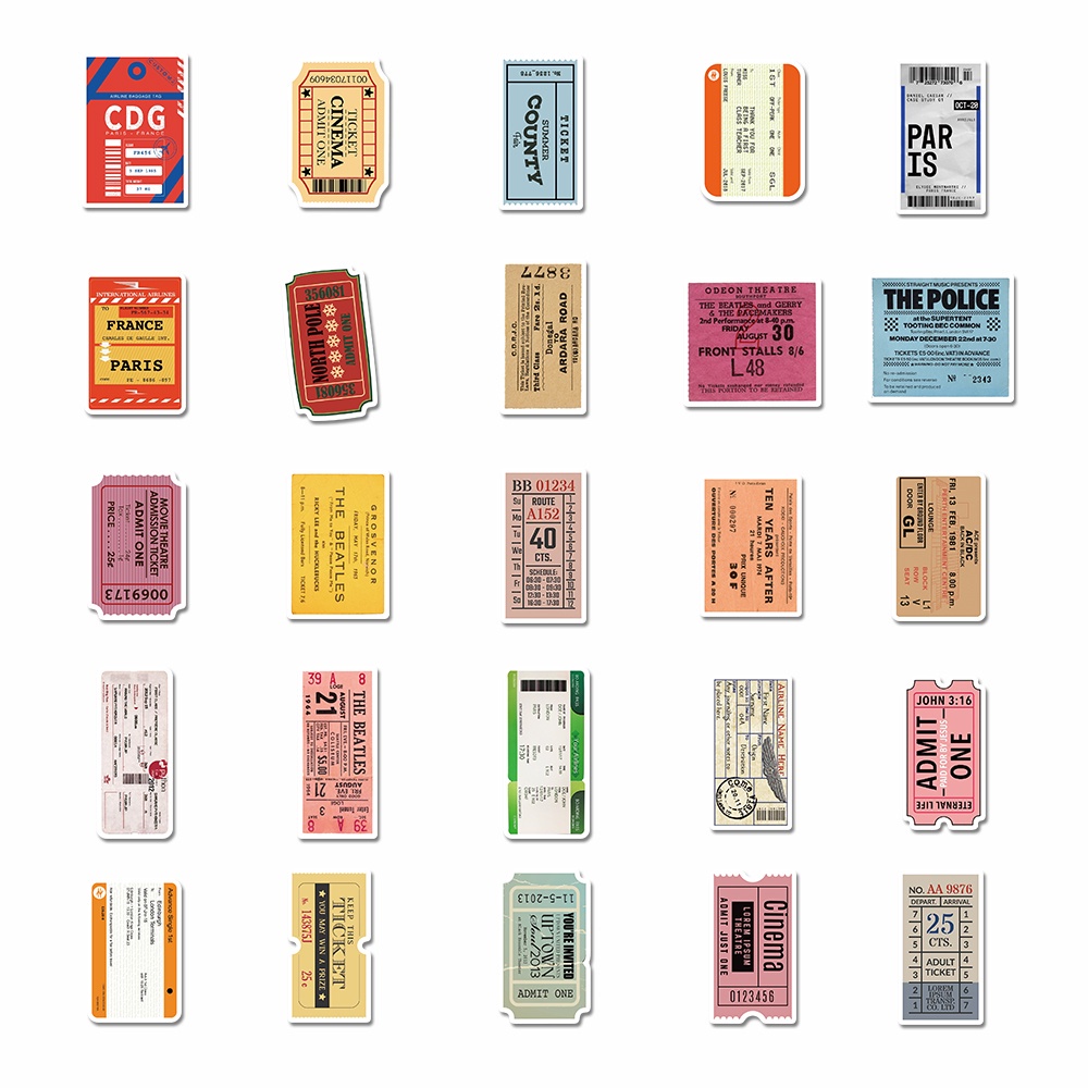 50pcs retro old ticket stubs art stickers decorative hand account stickers box computer waterproof stickers