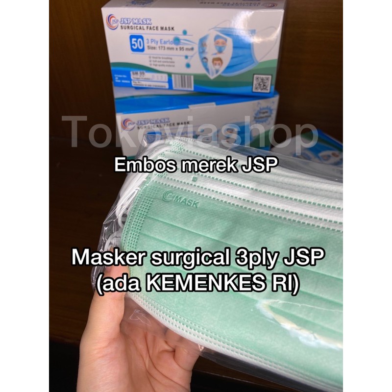 Masker Medis Surgical 3 ply earloop JSP Mask kemenkes embos @50pcs