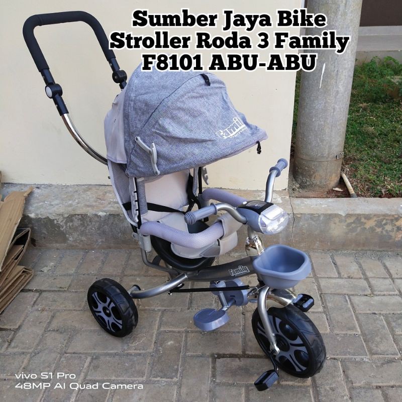 sepeda roda tiga anak family F-8101 stroller ada lampu dan musik