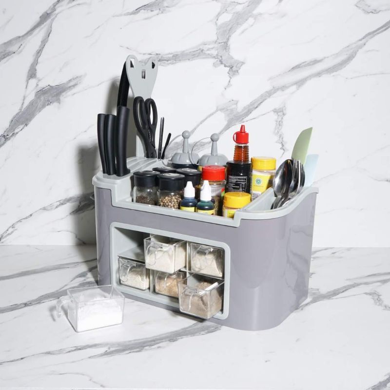 Technoplast laci tempat bumbu 6 sekat, tempat pisau dan sendok seasoning storage
