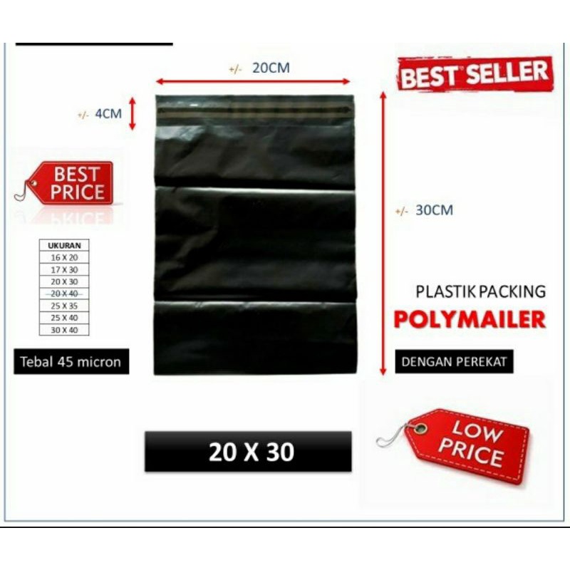 

Plastik Packing Polymailer Ukuran 20x30 CM Dengan Perekat Warna Hitam Bungkus Paket Olshop Murah Harga Per Pcs