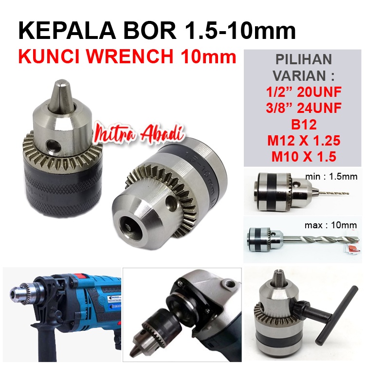 Jual Kepala Bor / Drill Chuck 1,5 10 mm + Kunci 10 mm Shopee Indonesia