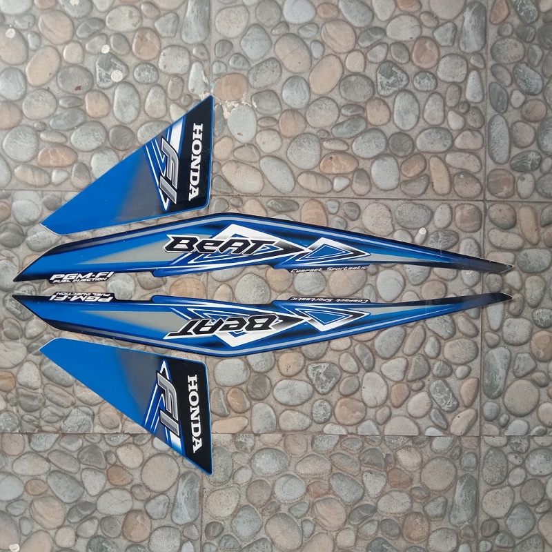 Jual stiker striping motor honda beat 2012 full hitam biru | Shopee