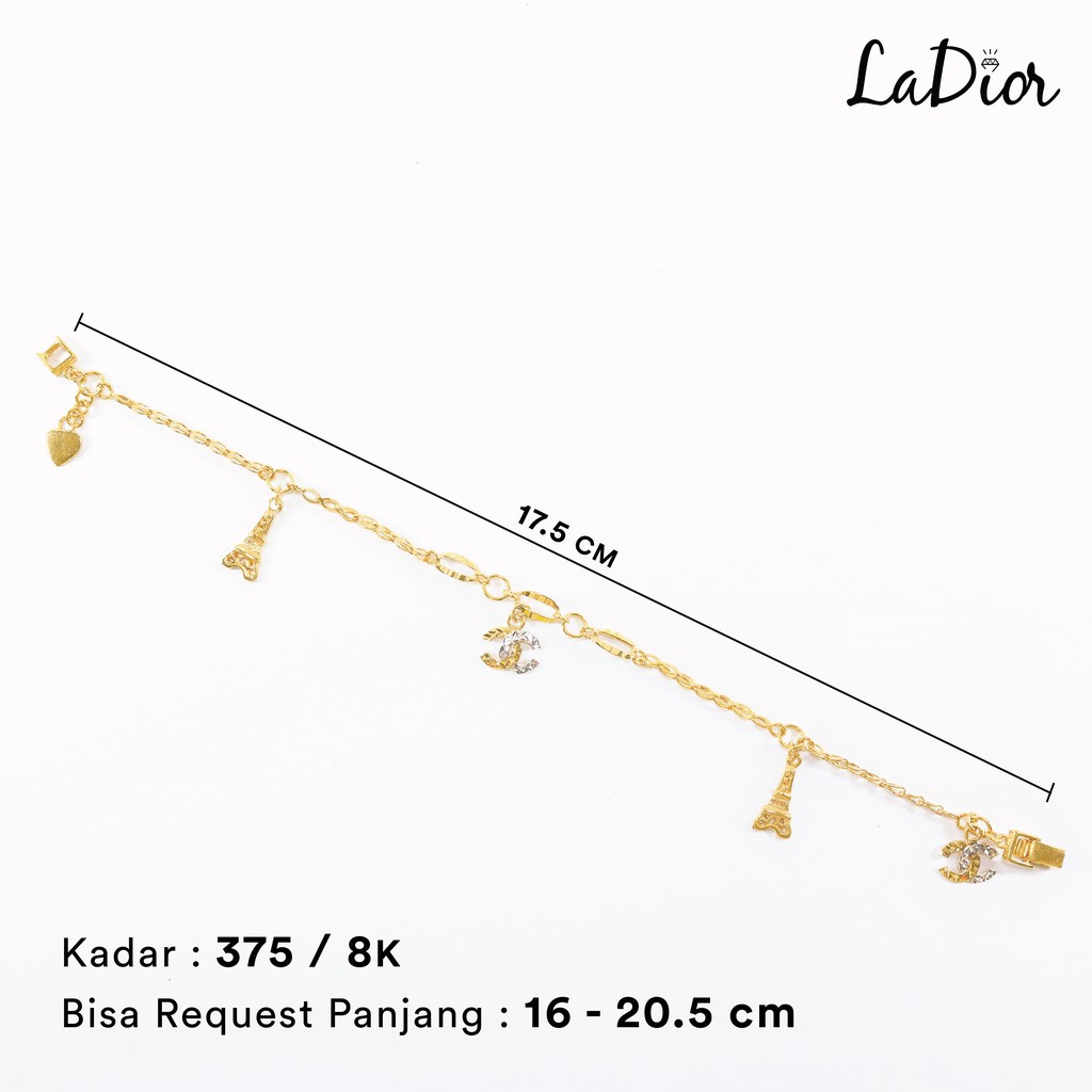 LADIOR - Gelang Rantai Emas Asli Kadar 375 Model Logo Brand Kombinasi Paris – 008 - 8K - Yellow Gold