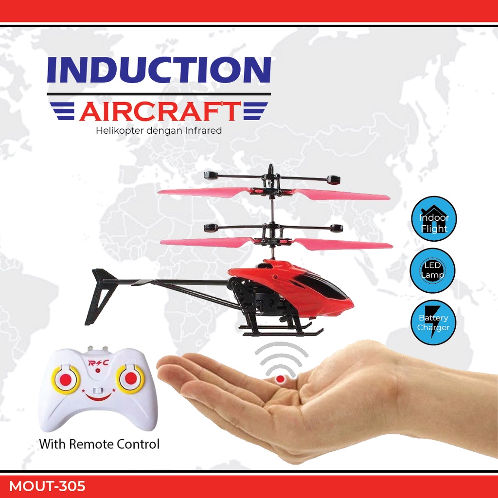 Mainan Edukasi Anak Helikopter Remote Control Sensor Tangan Pesawat Terbang Batre Charger Miniatur Mini Lucu Permainan Outdoor Anak-anak