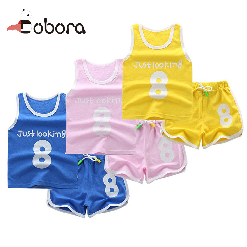 BOBORA Setelan Casual Bayi  Laki  laki  Perempuan Tank Top 