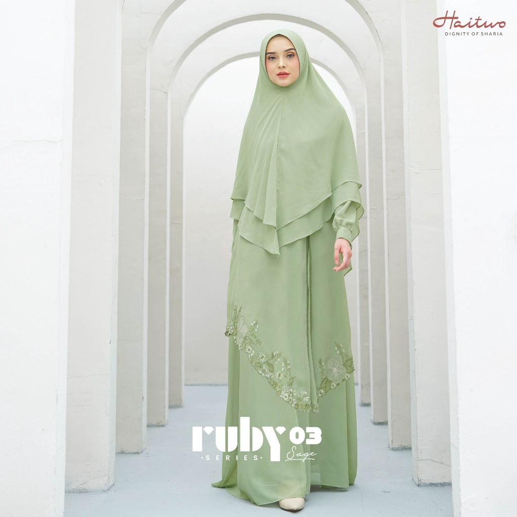 Haitwo Ruby Series 03 Gamis Hitam Putih Syari Muslimah Modern Bahan Ceruty Premuim Model Terbaru