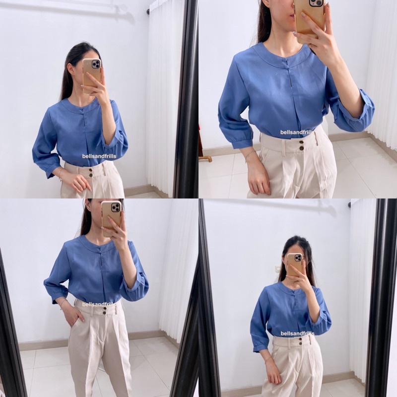 NYLA Blouse Kantor Korea 3/4 Sleeves Blus Jumbo Tunik Big Size A20-1958