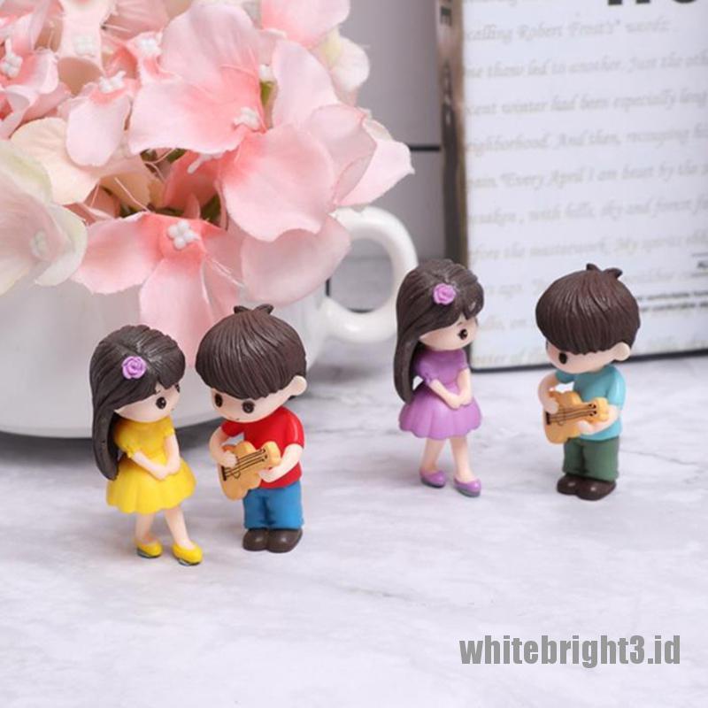 (white3) Set Miniatur Pasangan Gitar Lucu Untuk Dekorasi Rumah / Taman