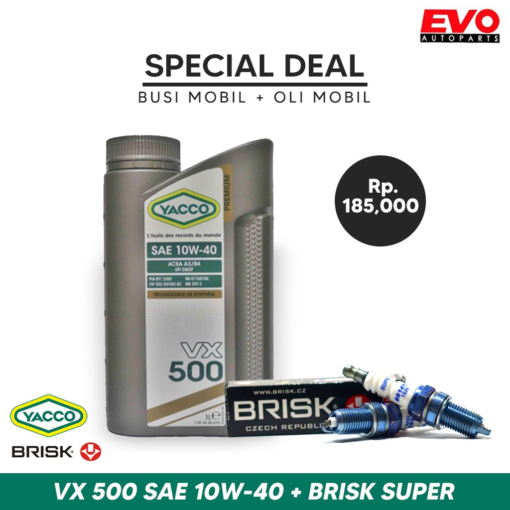 Paket Bundling Busi Mobil Brisk Super dan Oli Mobil Yacco VX 500