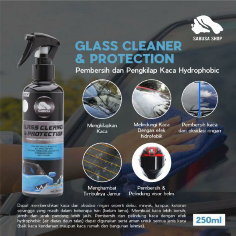 SABUSA glass cleaner protection pembersih pengkilap kaca mobil spion motor visor helm efek dauntalas