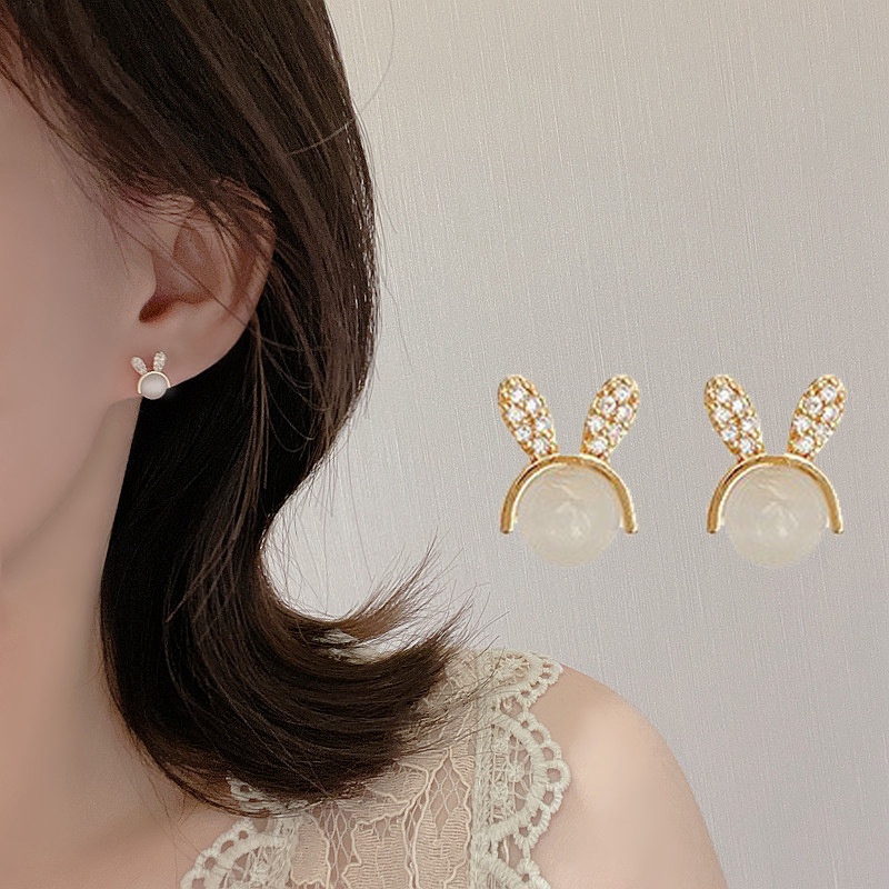 Anting Stud Desain Bunga Anggrek Kelinci Pita Gaya Vintage Korea Minimalis Untuk Wanita