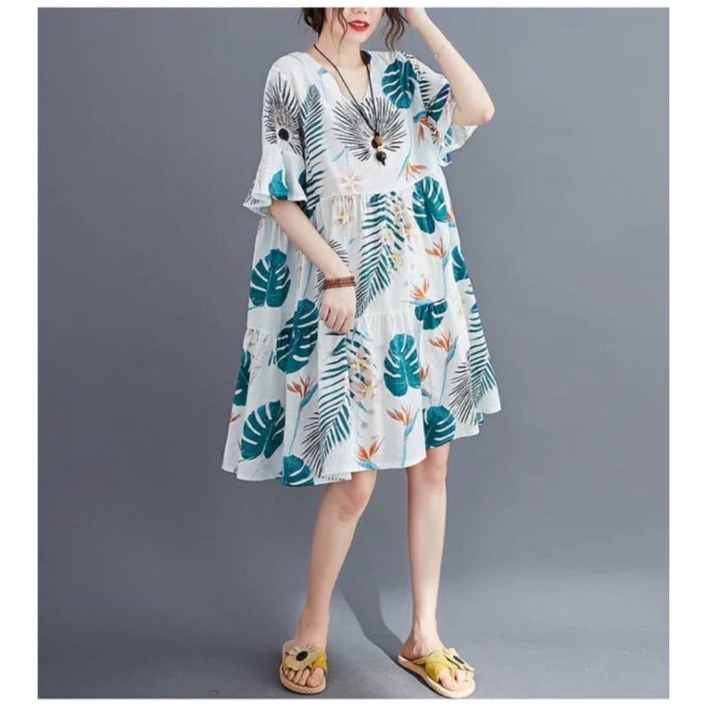 DRESS TUNIK THREE M IMPORT HERVANIA LOOSE DRES TUNIC PREMIUM IMPORT KOREAN STYLE BAJU DRESS FASHION 