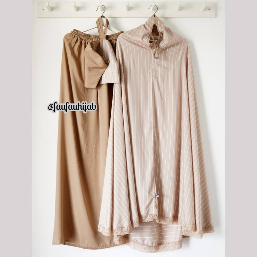 Mukena faufau butikSelma strips mocca (tali karet)