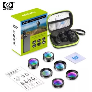 APEXEL 6 in 1 Lensa HP Wide Angle macro Lens Fish Eye CPL/Star Filter