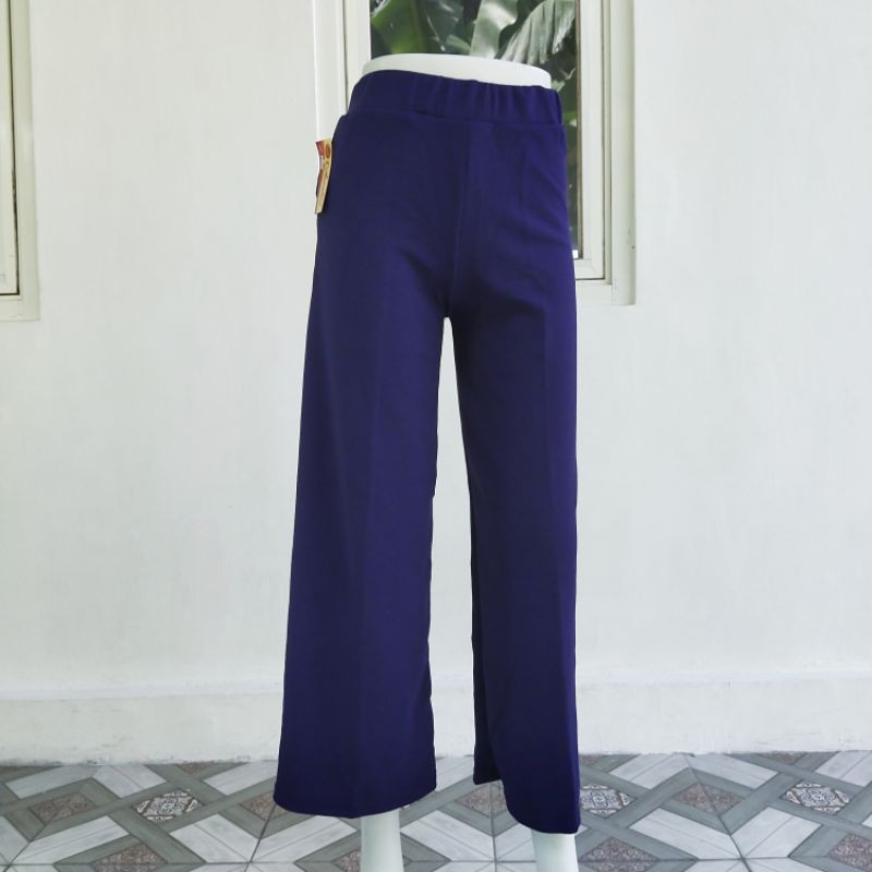 Celana panjang Ban kulot wanita Jumbo allsize fit XL 3L waffle harian santai murah-Navy