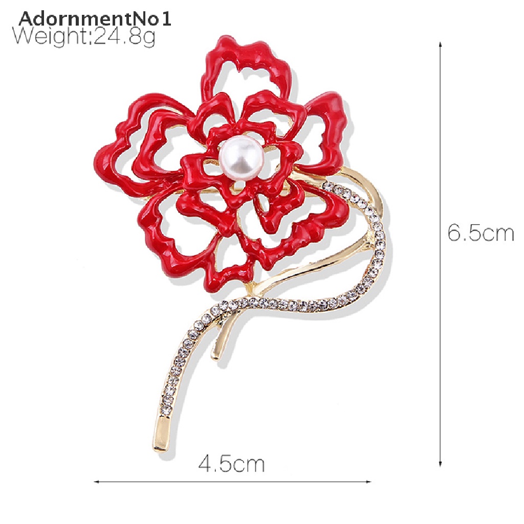 (AdornmentNo1) Bros Pin Desain Bunga Merah Hias Mutiara Aksesoris Wanita