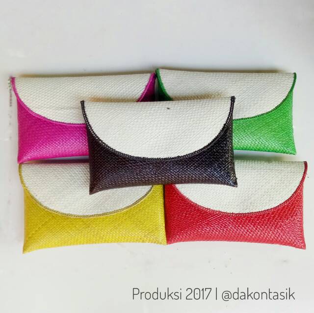 DT-1709 Dompet Pesta Polos Kombinasi Warna Putih Cream Anyaman Pandan