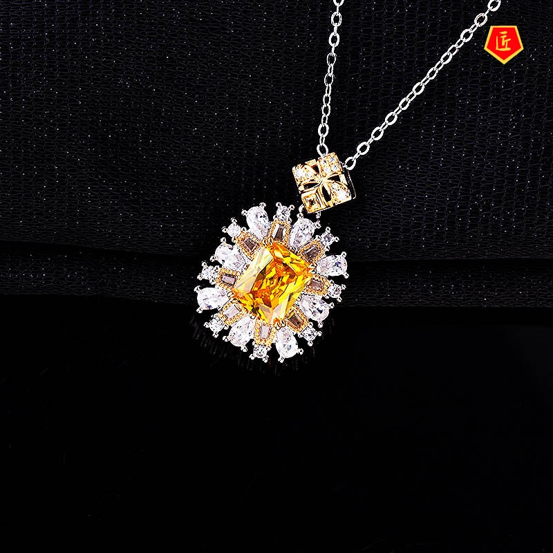 [Ready Stock]Pink Diamond Necklace Women's 18K Gold Luxury Micro Inlaid Pendant Exquisite