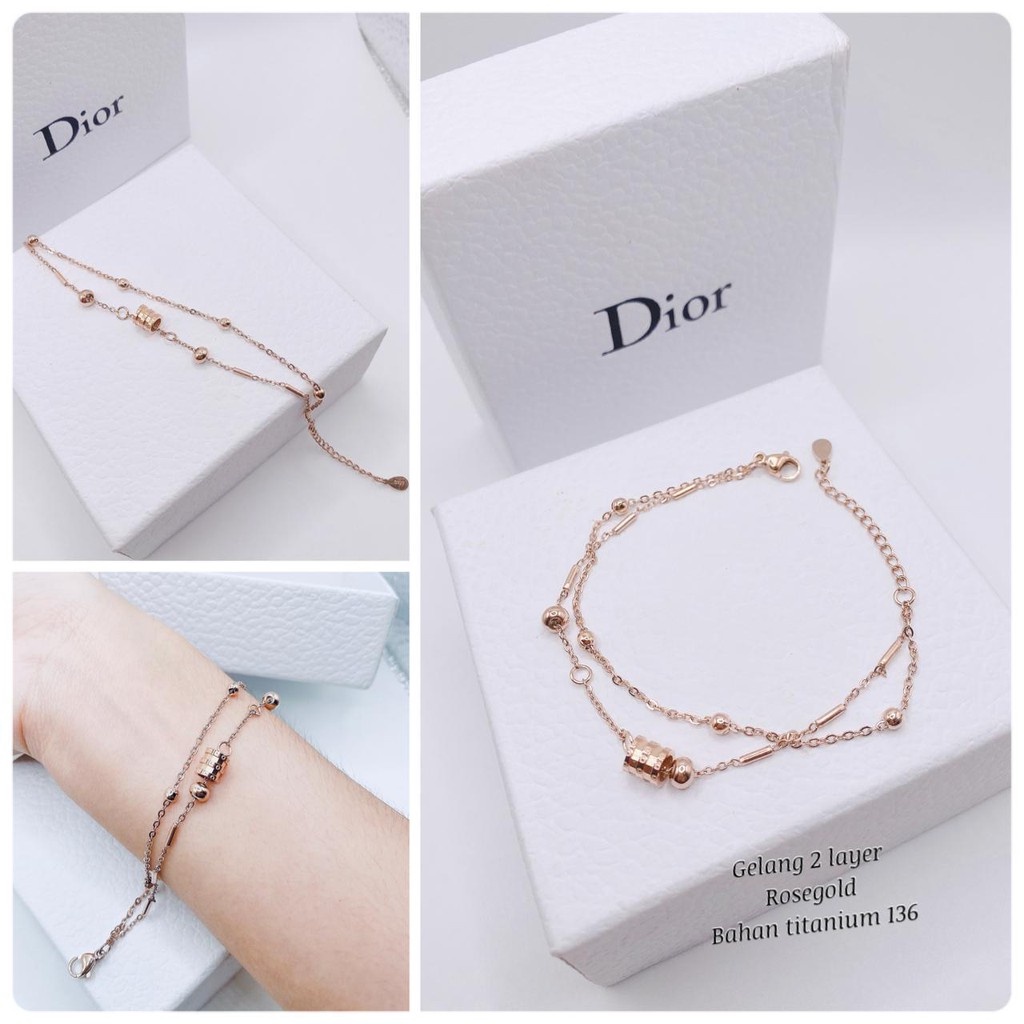 COD! gelang tangan wanita 2layer round simple / gelang titanium anti karat import