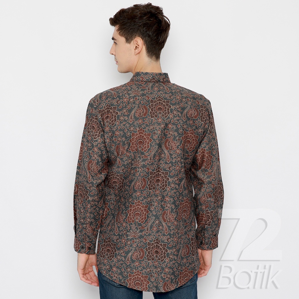 BATIK PRIA LENGAN PANJANG Kemeja Hem Slimfit Premium Motif Puspo Sari Warna Abu Grey 721027 CAP 72 - Baju Kemeja Atasan Pakaian Setelan Batik Pria Cowok Laki Laki Remaja Keluarga Kantor Lengan Panjang Modern Slimfit Slim Fit Premium Kekinian