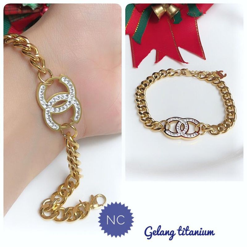 [titanium] gelang tangan chanel rantai rosegold silver gold ready terbaru 050121