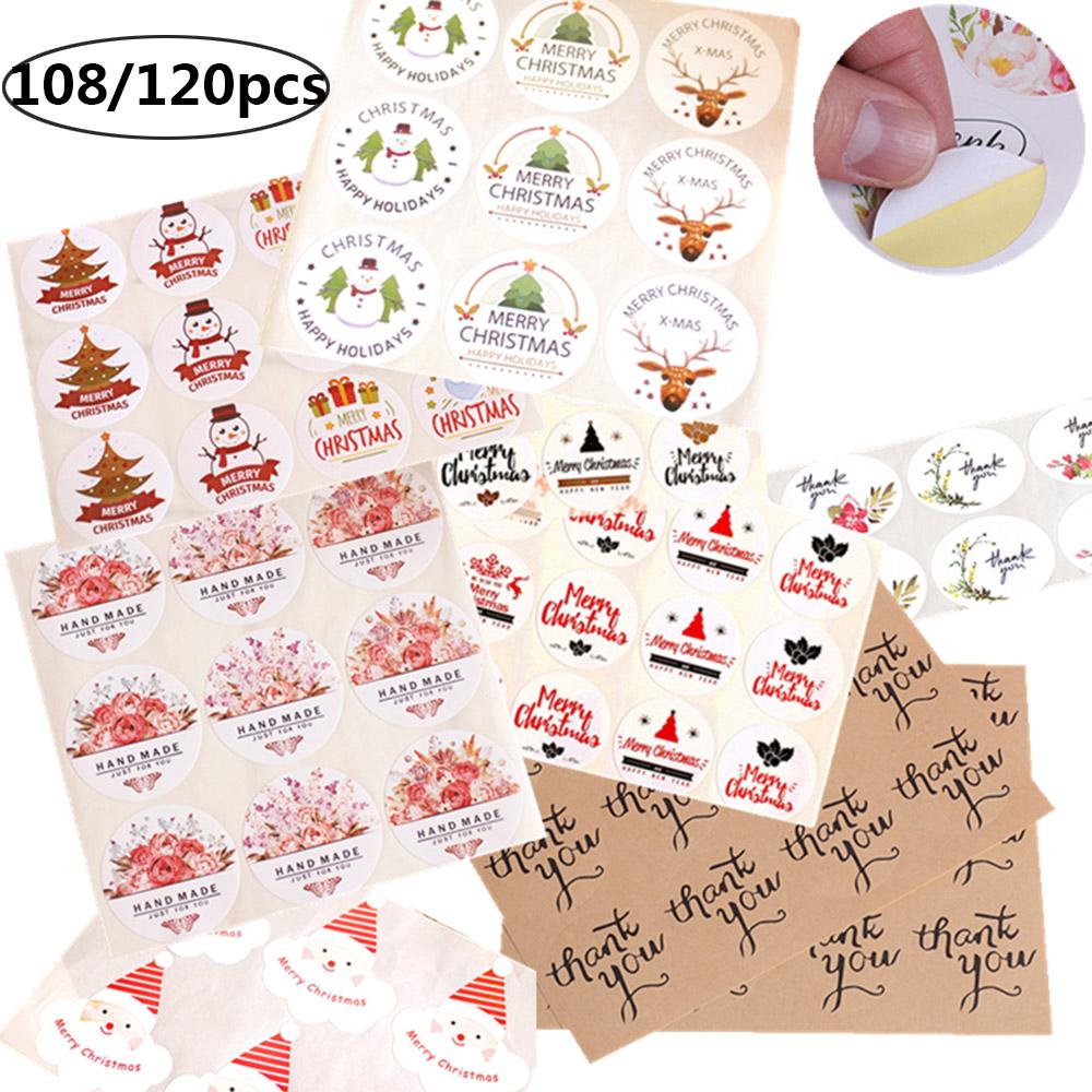 Top108/120pcs Kertas Hadiah Stiker Handmade Baking Hiasan Festival Dekorasi Sealing Craft Merry Christmas