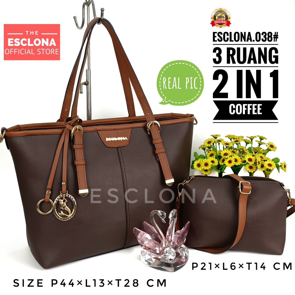ESCLONA Tas Wanita Tas Selempang Fashion Shoulder Tote Bag Laptop Import Kuliah Kantor Kerja 038