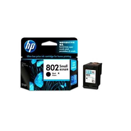 cartridge ink hp 802 black small for printer deskjet 1000 1010 1050 1500 2000 2050 3050 1p ch561zz - tinta hitam