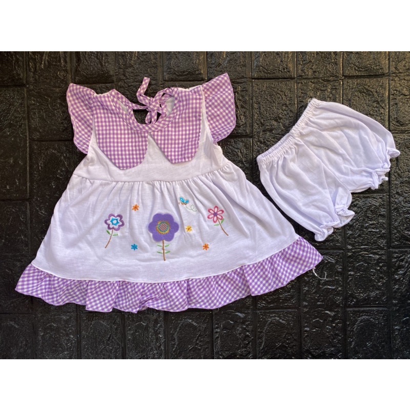 ROK BAYI/DRESS BAYI SET CELANA POP (KATUN PUTIH KOTAK)