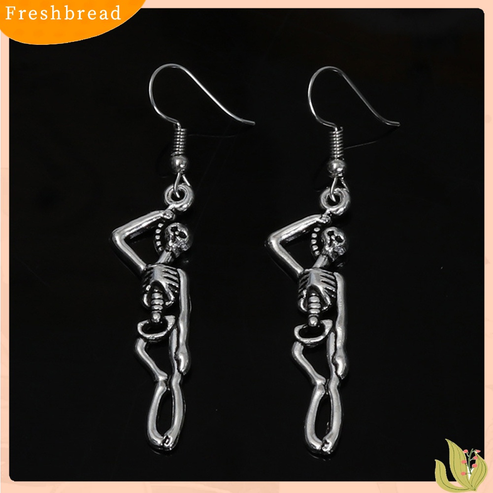 Terlaris Women Halloween Gothic Exaggerated Human Skeleton Pendant Hook Earrings Jewelry