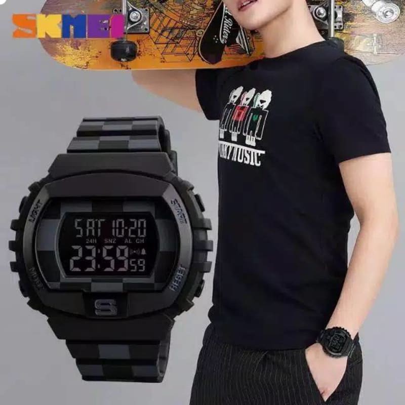 Jam Tangan Pria Digital Skmei 1304 Black Water Resistant 50m