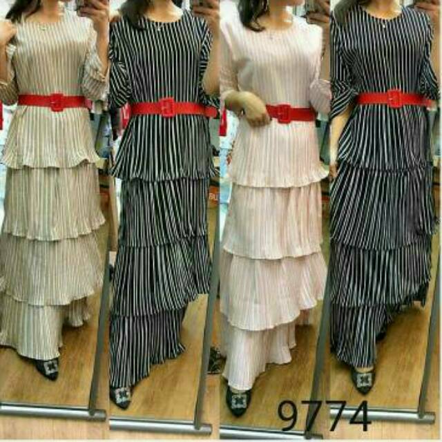 Dress Gamis Motif Susun Salur Rumbai Woolpeach XL