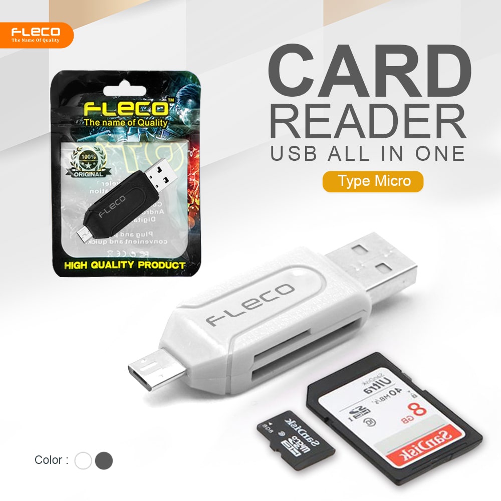 Otg Card reader FLECO panjang Micro MMC SD Card Colokan Micro Type C Fast Data 3.0 murah kualitas