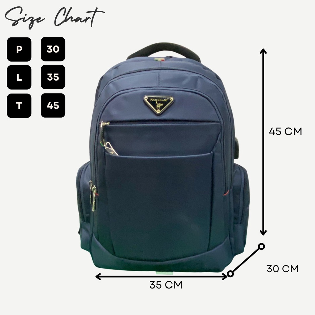 HOT PROMO TAS RANSEL SEKOLAH / KULIAH / KERJA POLO MILANO 88336 TAS TERBARU USB ANTI AIR