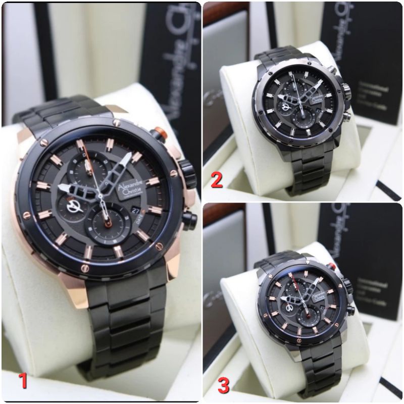 ORIGINAL GARANSI RESMI 1 TAHUN JAM TANGAN PRIA ALEXANDRE CHRISTIE CHONOGRAP COWOK RANTAI STAINLESS S