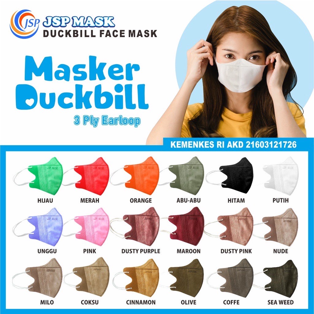 Masker JSP Duckbill Face Mask SM-11 isi 50 / Masker Duckbill 3ply Putih Free Connector