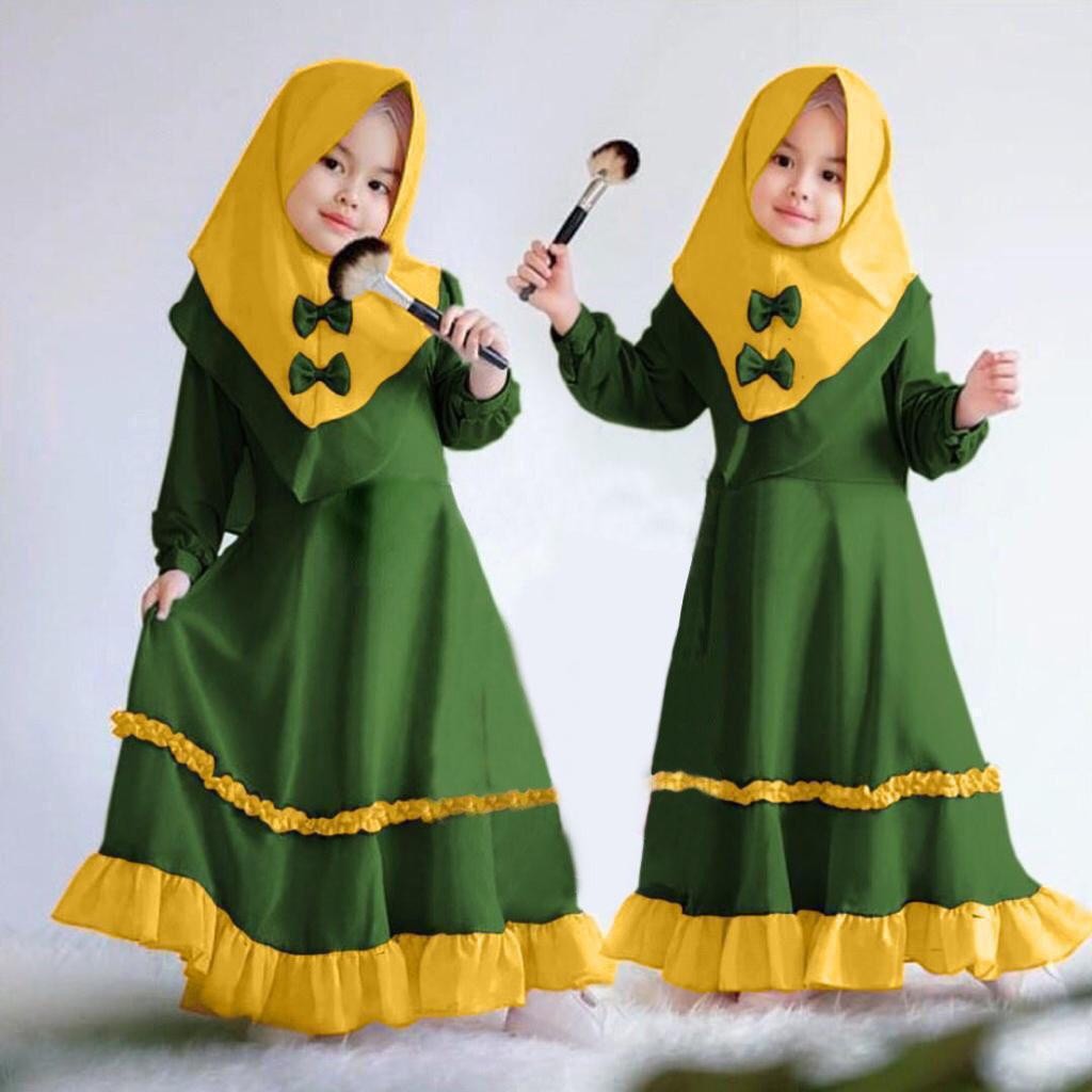 A10 Gamis narnia, Bahan balotely panjang 82 ld 82 bergo ada busa di dalamnya Muat 5-8thn