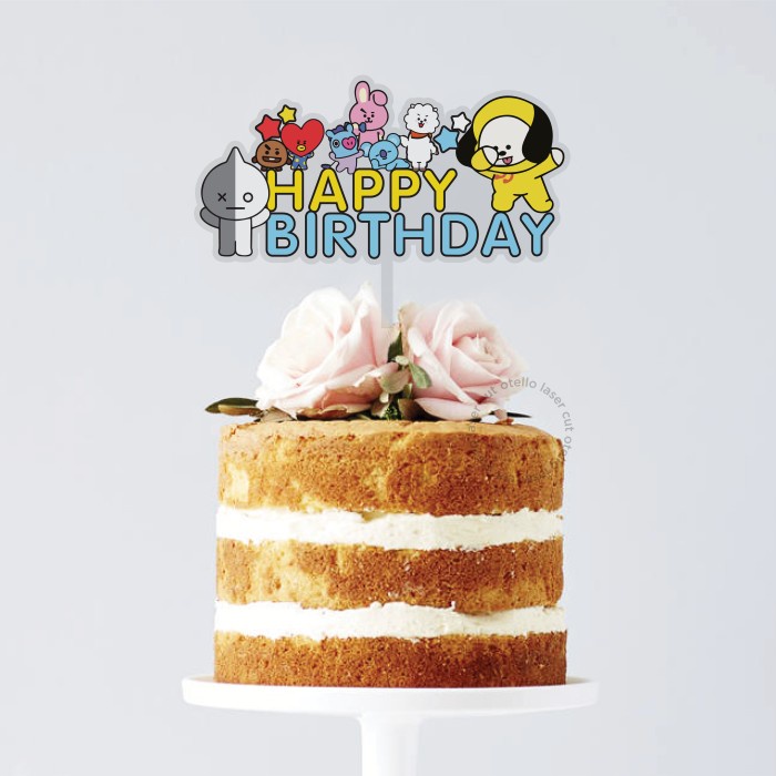 Cake Topper BT21 Print Akrilik Hiasan Kue Ulang Tahun Anak BTS Army - 10 cm