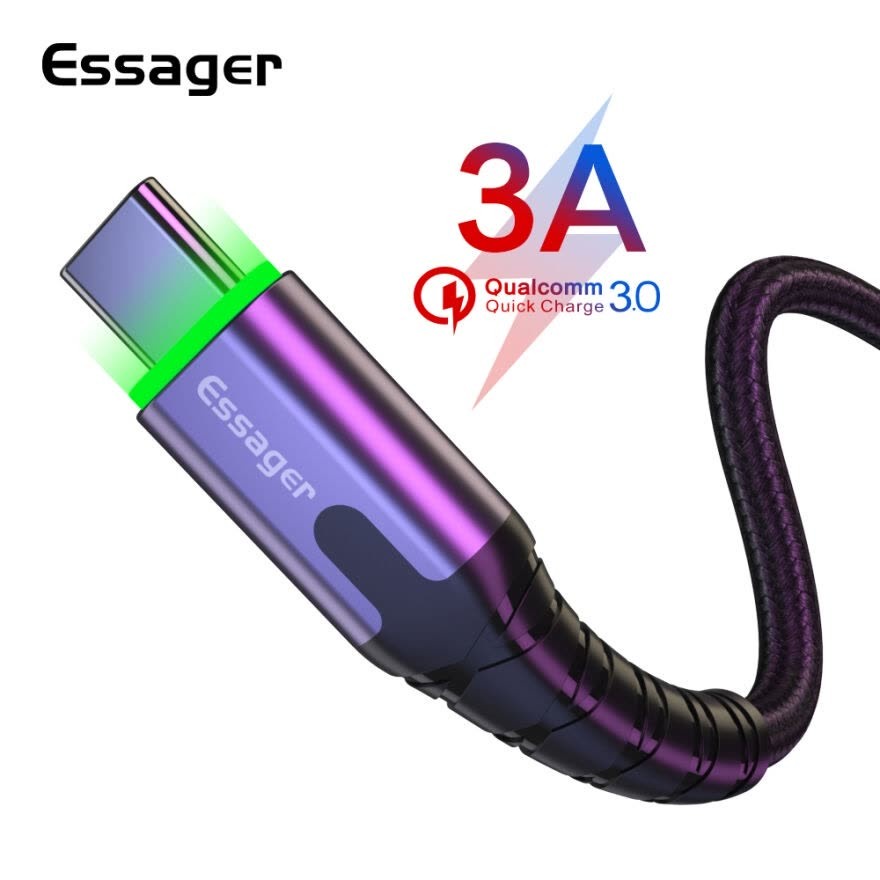 Kabel USB Essager Led Usb Type C 3.0 Phone Cable Fast Charge With Lighting LED