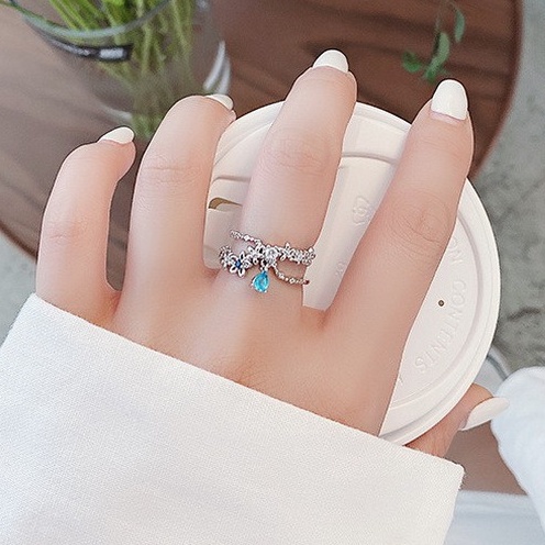 Cincin Model Terbuka Desain Cabang Bunga Aksen Berlian Untuk Wanita Aksesoris perhiasan