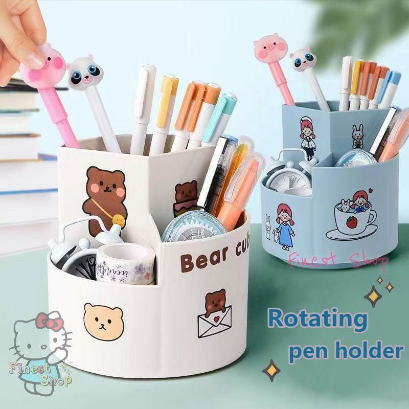 Rotating Pen Holder FREE STIKER Lucu Tempat Pensil Wadah Penyimpanan Serbaguna Pulpen Alat Tulis Kuas Make Up Brush Kosmetik Stationery Desktop