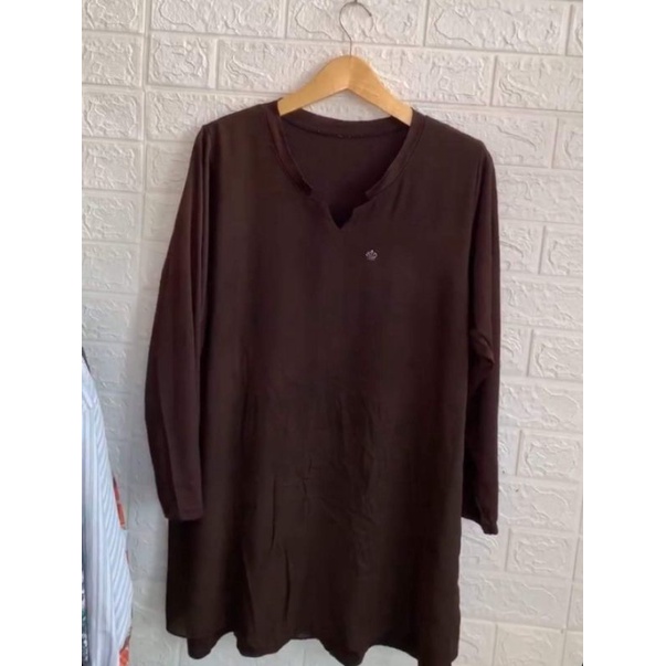 [COD] THRIFT TUNIK WANITA WARNA COKLAT PRAMUKA | TUNIK POLOS MANIK BAGIAN DADA LENGAN PANJANG BAHAN 