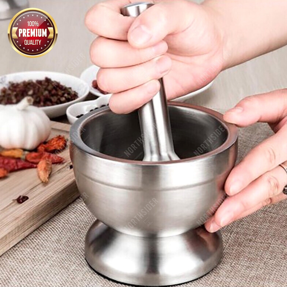 MORTAR PESTLE TUMBUKAN BUMBU OBAT STAINLESS COBEK ULEKAN LUMPANG