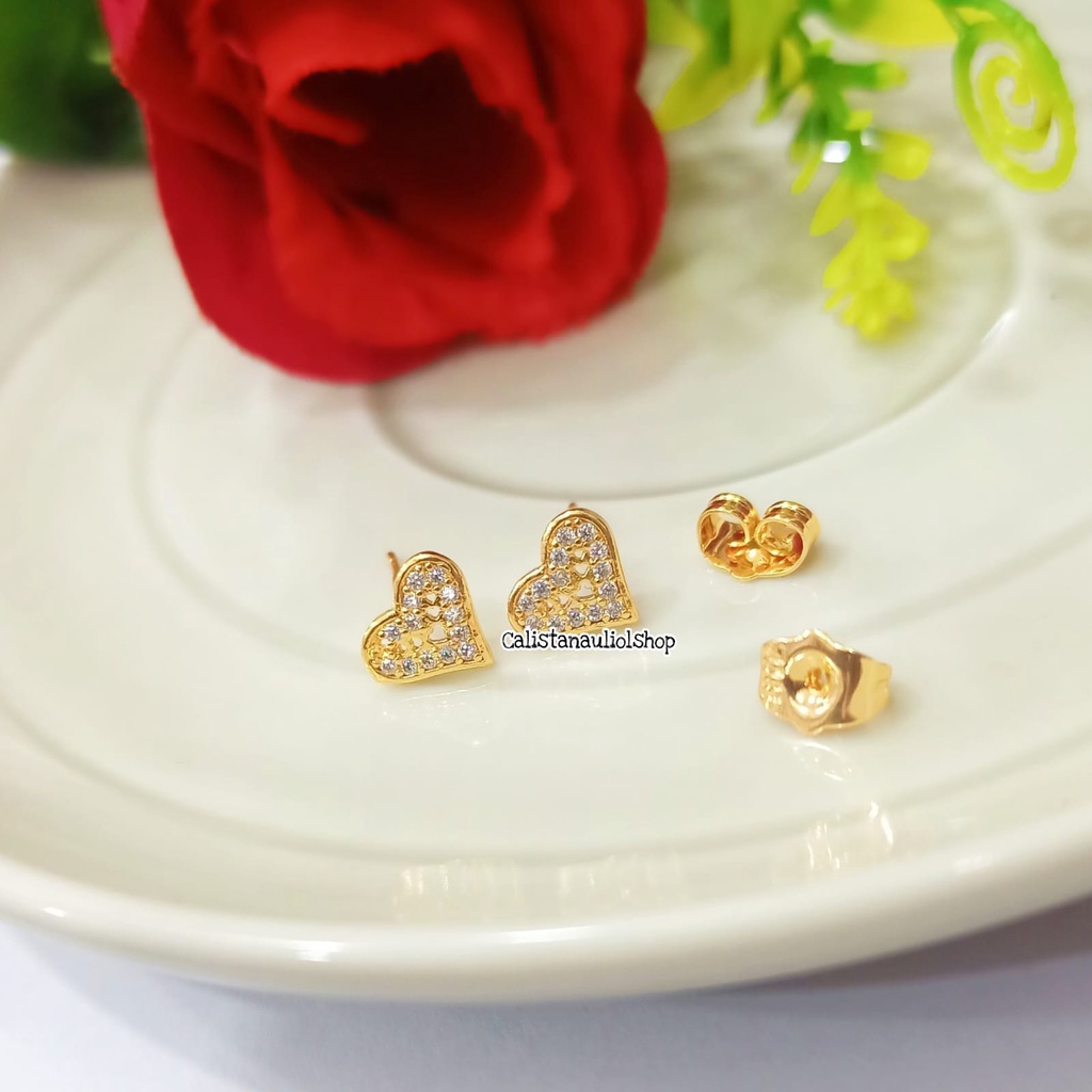 ANTING GIWANG DESAIN MINIMALIS LAPIS EMAS18K LOVE PERMATA ANTI KARAT